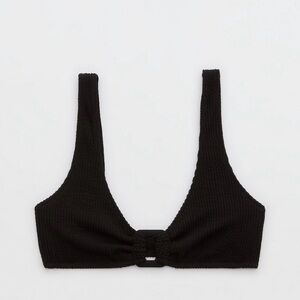 aerie Black Textured Scoop Bikini Top